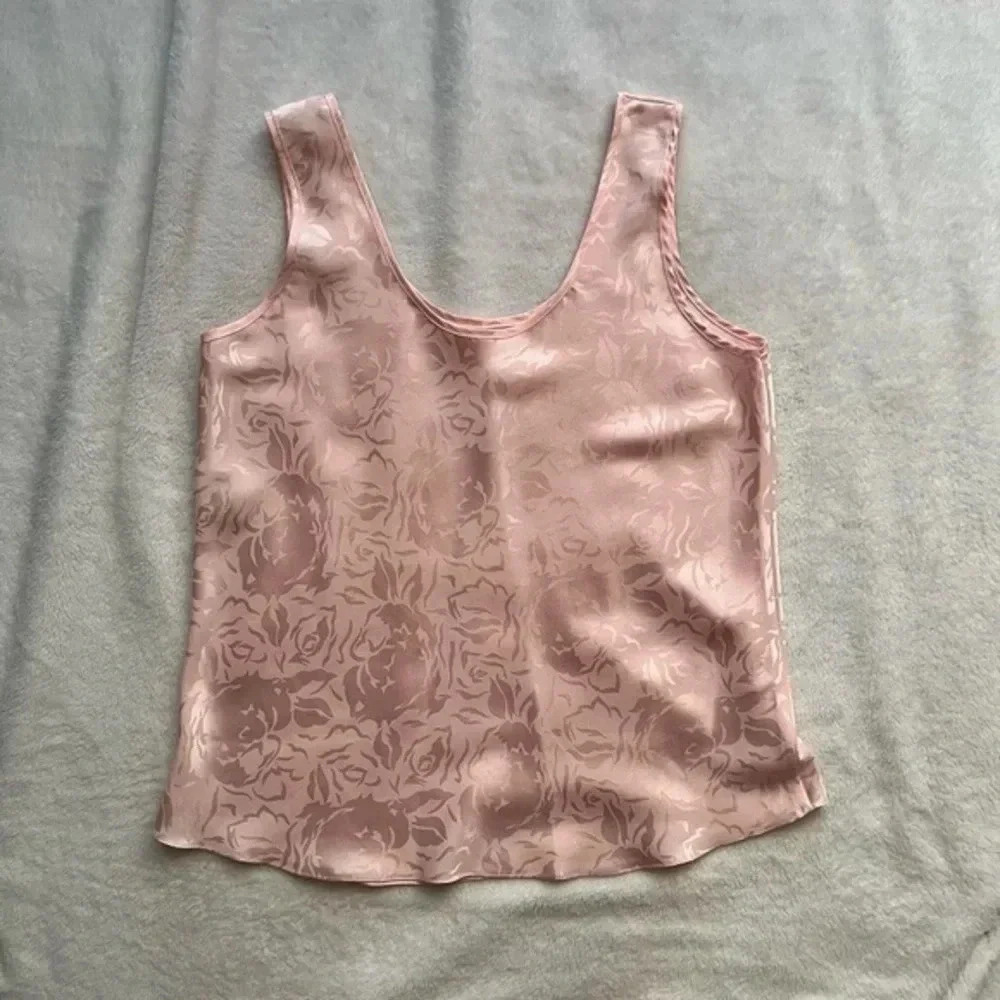 Vintage Floral Satin Light Pink Tank Top